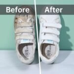 shoes before and after cleaning with wipes